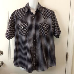 (3/$20) Plains blue plaid Pearl snap shirt